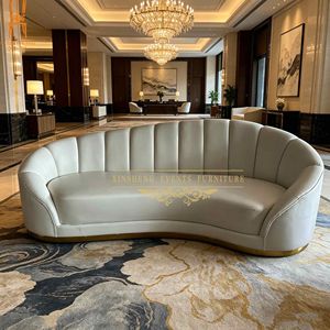 Canapé de <span class=keywords><strong>location</strong></span> pour événements de mariage en cuir PU blanc avec base dorée pour banquets et réceptions d'hôtel - Product Image 4