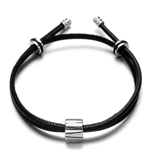 316L Stainless Steel Bead Adjustable Heart Lucky Bracelet Bangles Simple Leather Rope Bracelets For Couples And Friends