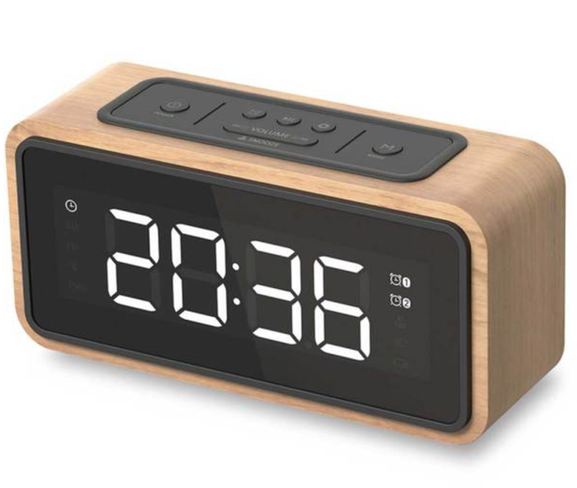 Portable  Alarm Desk Wooden Clock Speaker Hotel Alarm Clock Radio