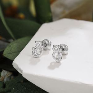 Dylam New Arrival Hypoallergenic Nickel Free 925 Sterling Silver Kid Children 5A CZ Cubic Zirconia <b>Cat</b> Stud <b>Earrings</b> - Product Image 3