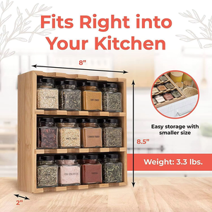Estante de Bambú <span class=keywords><strong>para</strong></span> Especias con 12 Compartimentos y 12 Botellas, Organizador de Almacenamiento de Condimentos de Madera <span class=keywords><strong>para</strong></span> Gabinete o Encimera de <span class=keywords><strong>Cocina</strong></span> - Product Image 4