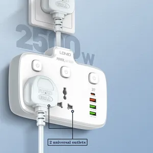 LDNIO-tira de alimentación Universal SC2413, adaptador de cable de extensión, cargador de pared, Protector contra sobretensiones con 4 puertos USB