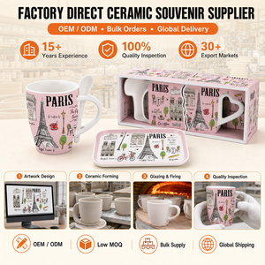 Ensemble de tasses à café en céramique souvenirs touristiques de <span class=keywords><strong>Paris</strong></span>, France, avec motif Tour Eiffel, assiette, cadeau, fabricant, personnalisation OEM ODM, vente en gros - Product Image 6