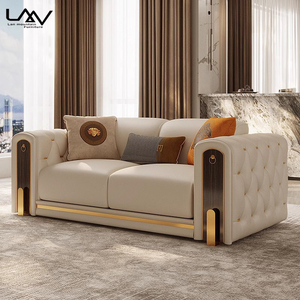Salon moderne haut de gamme ensemble de canapés de luxe 3 + 2 + 1 salon de style design avec cadre en bois canapé en cuir beige meubles - Product Image 5