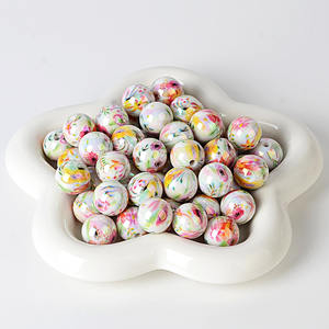 16mm <b>Acrylic</b> UV Print Full-Print Flower Straight-Hole Mixed Color <b>Beads</b> DIY Phone Stringing Pen Accessories Colorful Fashionable - Product Image 6