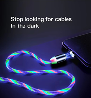 Kabel pengisi daya magnetik LED 2,4 A 3 in 1, dengan lampu LED, pengisian daya cepat untuk penggunaan iPhone & kamera