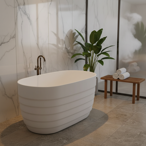 Bañera Moderna Independiente de Superficie Sólida Acrílica con Diseño de Ondas Verticales Elevadas, Reposabrazos de Masaje Combinados para Remojo en Hoteles - Product Image 5