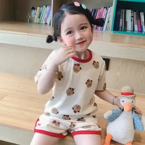 Tissu de soie de glace bébé ensemble lâche été short à manches courtes pyjamas pour enfants garçons filles cool vêtements de maison