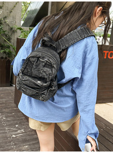 Venta caliente estilo universitario elegante viaje mochila ocio duradero plicado lavado envejecido Denim Mini mochila diaria - Product Image 6