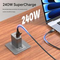 Câble de données magnétique USB-C 240W en nylon tressé, charge rapide 5A, 2-en-1 Type-C pour iOS, Android, ordinateurs portables, iPad, téléphones mobiles