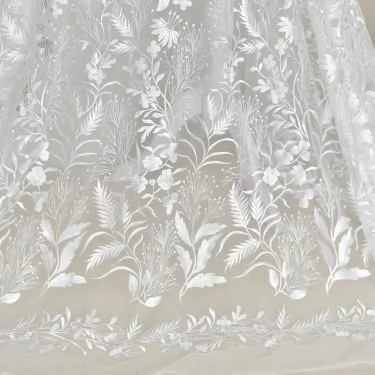 K1044 Flower and grass embroidery lace fabric wedding dress headdress mesh fabric decoration accessories