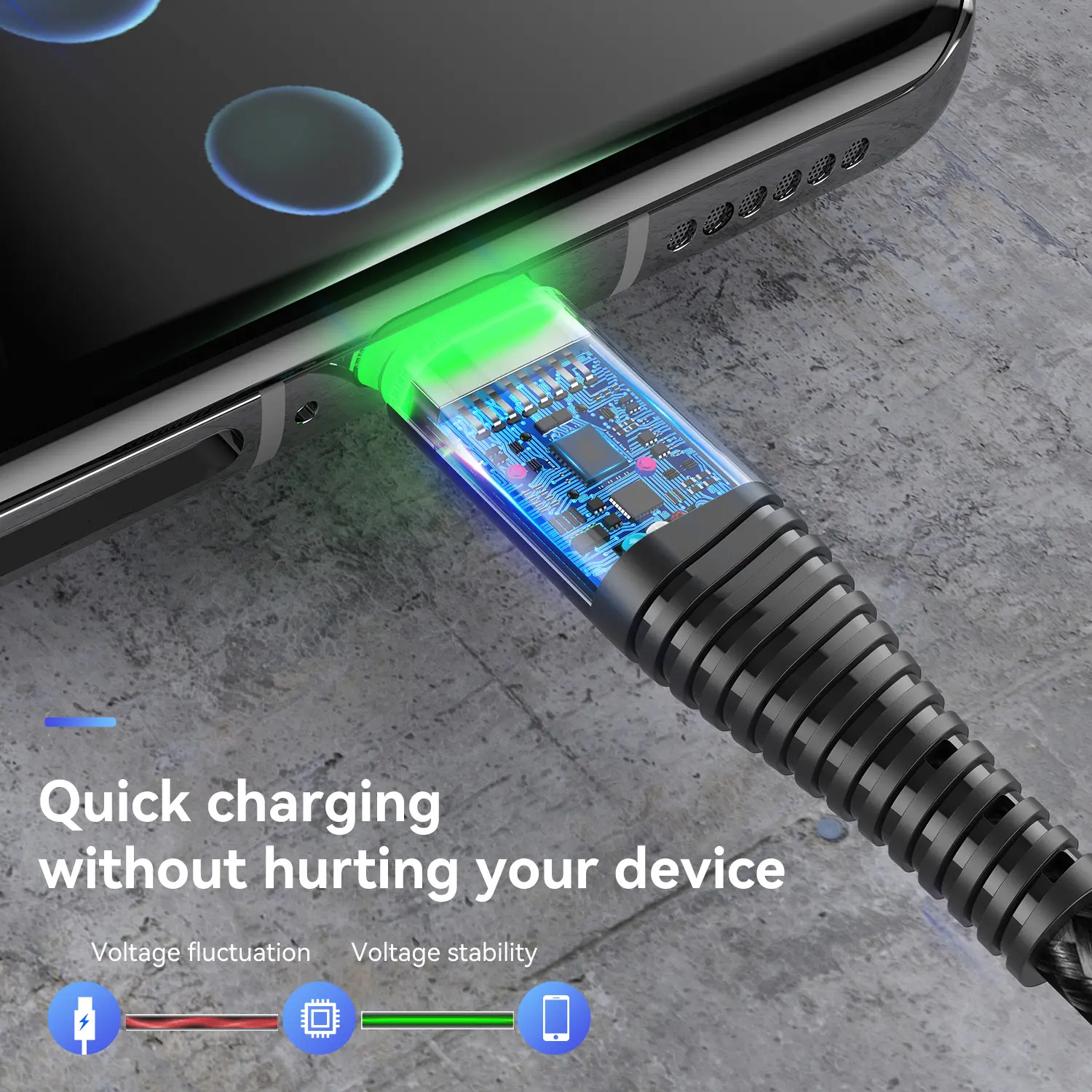 USLION 3A Fast Charging Green LED Data Charger Cable Micro USB Type C Data Cable Mobile Phone USB Cable For Samsung