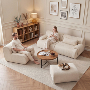 Canapé Chesterfield trois places en tissu de haute qualité, design moderne du milieu du siècle, avec chaise longue d'angle, éponge haute densité 32D - Product Image 3