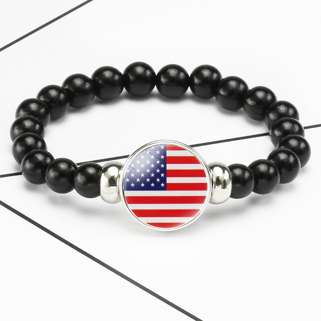 Custom Vintage North American Flag Beaded Bracelet Handmade Stretchy Elastic Rope National Flag Ornament Party Unisex