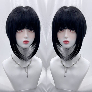 Perruque synthétique ajustable pour <span class=keywords><strong>femme</strong></span>, couleur or vin, avec <span class=keywords><strong>frange</strong></span>, résistante à la chaleur, cheveux raides, pour cosplay, vente en gros - Product Image 3