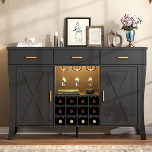Mueble Bar para Vinos con Luz LED, Estante para Licores y Copas Estilo Rústico, Almacenamiento para Estación de Café - Product Image 1