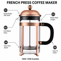 Cafetière à piston en verre borosilicate Kingze OEM, 350 ml, 600 ml, résistante à la chaleur, filtre à café pour café et maison
