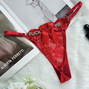 Culottes sexy pour femmes matures, culottes de nuit pour femmes, tangas en dentelle rouge avec un grand nœud, culottes à l'entrejambe ouvert, livraison directe - Product Image 1