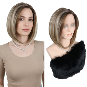 Parrucche Bob Julianna Wholesale Nuove <span class=keywords><strong>Lia</strong></span> Futura in Fibra Sintetica Liscia Biondo Pianoforte con Riflessi Corti, Taglio Pixie, HD Lace Front - Product Image 1