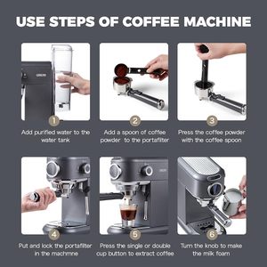 Machine à expresso électrique en acier inoxydable CAFELFFE MK-601F 4-en-1 avec mousseur à lait, pression de 20 bars, compatible avec les dosettes /D*/ESE - Product Image 3