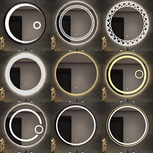 Lot personnalisé de miroirs de salle de bain LED ronds à grille creuse géométrique en forme de diamant, modernes et neufs, avec cadre en alliage d'aluminium <span class=keywords><strong>noir</strong></span> - Product Image 6