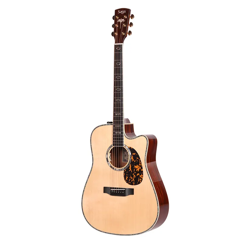 SAGA OEM 41 Inch Thiết Kế Mới Phổ Biến Gloss/Varnished Rắn Top & Trở Lại Cổ Điển Left Hand Acoustic Guitar Điện