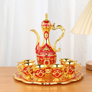 Service à <span class=keywords><strong>vin</strong></span> vintage russe en métal émaillé avec plateau pour cadeau de mariage et service de liqueurs à domicile - Product Image 3