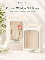 Boîtes cadeaux personnalisées avec fenêtre transparente, poignée en papier intégrée, papier couché, emballage rectangulaire pour fleurs, cadeaux en peluche