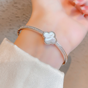 Four Leaf Clover Shell <b>Bracelet</b> Gold And Silver Micro Set Zircon 18K Gold Plated <b>Copper</b> Women's Jewelry Party Fashion Charm - Product Image 3