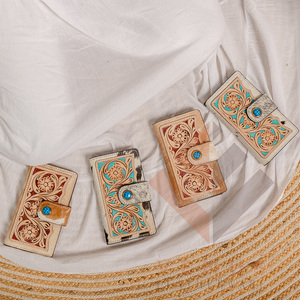 Hand Tooled Carving Wallet Clutch <b>Phone</b> Case Stylish Cowhide Fur Leather New Design Wallet Multi Uses Western Leather Wallets - Product Image 1