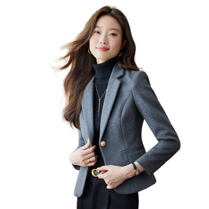 Grey Wool Blazer Women Solid Color Anti-Wrinkle Petite Short Autumn Winter 2025 Style - Product Image 5