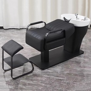 High-end New Black PU Hair Salon Shampoo Bed Semi-reclining Style with <b>LED</b> <b>Light</b> for Hair Salon and Hairdressing Salon - Product Image 2