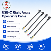 Câble Pigtail Industriel Intégré ZhongXian OEM Personnalisé 90 USB-C Mâle à Angle Droit 5 Fils à Extrémité Ouverte en PVC avec Conducteur en Cuivre Étamé