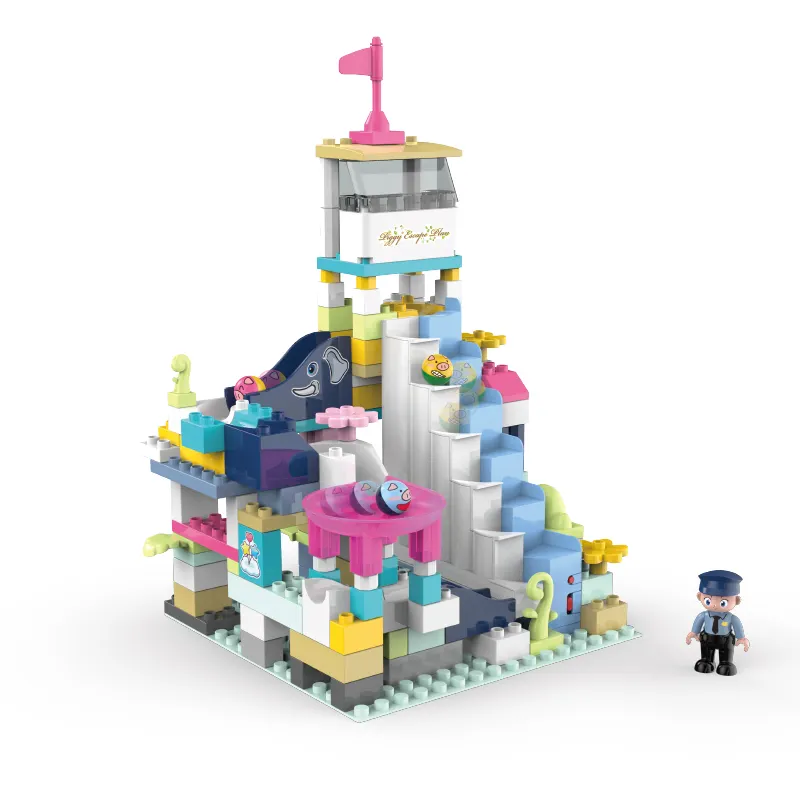 Spring Flower 1402 electric magic castle Climb the Mountain building block track building toys