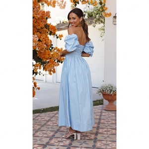 Vestido de Princesa Asimétrico de Encaje Ecológico para Primavera y Otoño, Color Azul Cielo, Estilo Mini con Hombros Descubiertos - Product Image 2