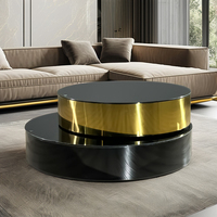Design italien Table à thé villa en acier inoxydable avec rotation à 360 degrés Table basse VIP ronde couleur dorée avec plateau en verre pour appartement et hôtel