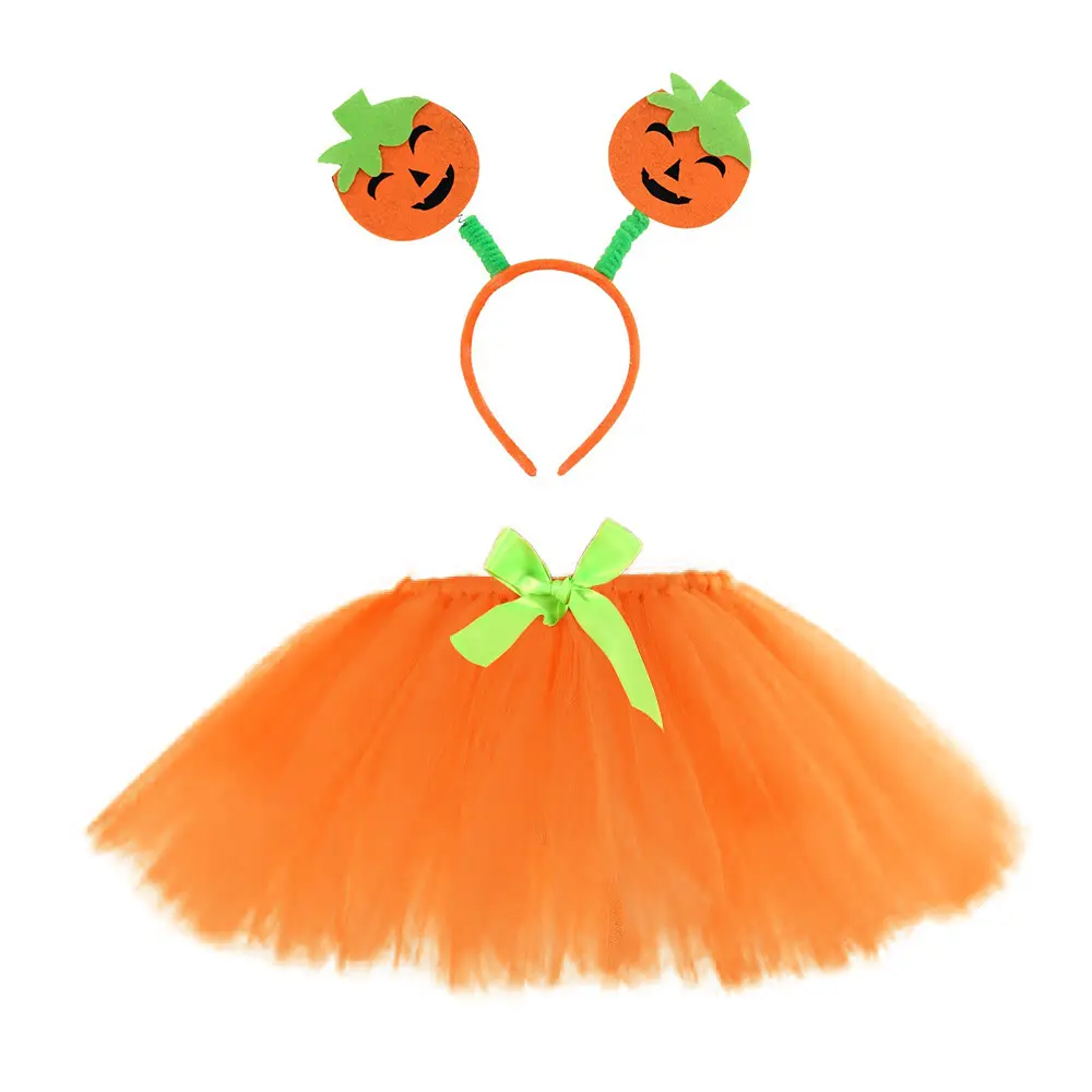 Saias Para A Menina Conjunto TUTU Cabeça de Abóbora do dia das bruxas Abóbora Laranja Vestir As Meninas Da Criança Halloween Tema da Festa Vestido Tutu