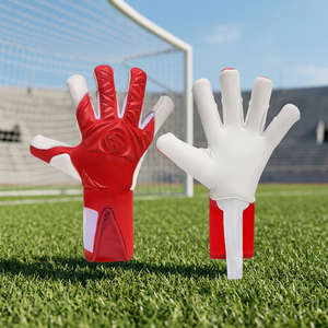 Gants de sport à doigts entiers, rouge et blanc, en PU, antidérapants, fermeture auto-agrippante, unisexe, toutes saisons - Product Image 2