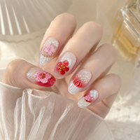 Y7 En gros Faux ongles à presser en acrylique rose clair, faits main, forme amande, réutilisables, pour fête, lot de 10 pièces courtes