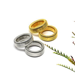 Anillo Elástico Ancho de Banda Ancha |   Anillo Ajustable Minimalista de Acero Inoxidable Chapado en Oro de 18K para Hombre y Mujer - Product Image 1