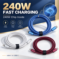 Kabel Pengisian Cepat 240W PD3.2 Tipe C-C dengan Pelindung Anyaman Nilon untuk Ponsel, Komputer, Jam Tangan Pintar, Earphone & Lainnya