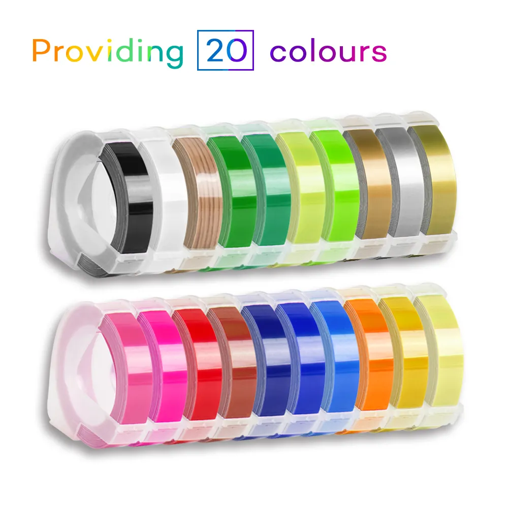 Colore personalizzato 9 millimetri Compatibile DYMO 3D Goffratura Manuale Stereo Etichette per dymo 1610/12965/1540 Motex e101 label makers