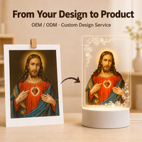 Veilleuse LED Jésus et Marie en Acrylique Transparent, Œuvre d'Art de la Sainte Famille, Personnalisable OEM ODM, Décoration d'Intérieur, Cadeau, Câble USB