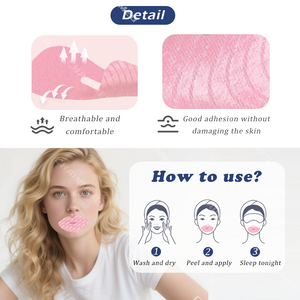 Parches de algodón/rayón transpirables e hipoalergénicos de CM Factory al por mayor, cinta rosa para la boca, tiras para dormir que cierran la boca para respirar por las nariz. - Product Image 3