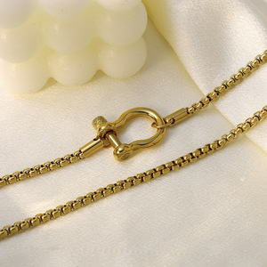 Stainless Steel Square Chain Carabiner Pendant Necklace 18K Gold Plated For Women Daily Wear Gift Jewelry - Product Image 2