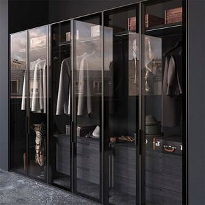 Fabricant de Foshan, armoire en bois de style moderne et luxueux, porte en verre, portes coulissantes à charnières, grande capacité, rangement durable pour vêtements - Product Image 1