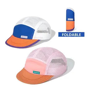 [Short Brim]Custom Foldable Ultralight Sports Caps Quick Drying Breathable 5 Panel Mesh Running Hat Camp Cap