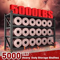 Étagères de garage robustes réglables à 4 niveaux de 71,3 po de large, capacité de 5000 lb, noires, autoportantes, grandes dimensions