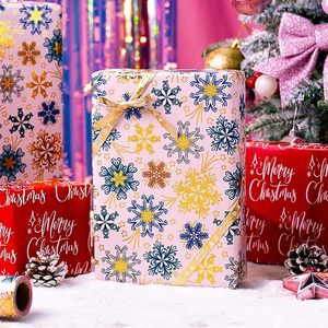 Christmas <b>glittering</b> pink and <b>red</b> double-sided snowflake Merry Christmas pattern gift aluminum paper wrapping paper - Product Image 1