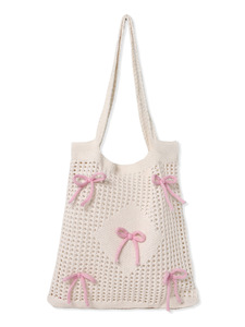 Bolso de mano de punto de gran capacidad para mujer, estilo de vacaciones en la playa con elemento de lazo, bolso de hombro portátil de poliéster a la moda - Product Image 6